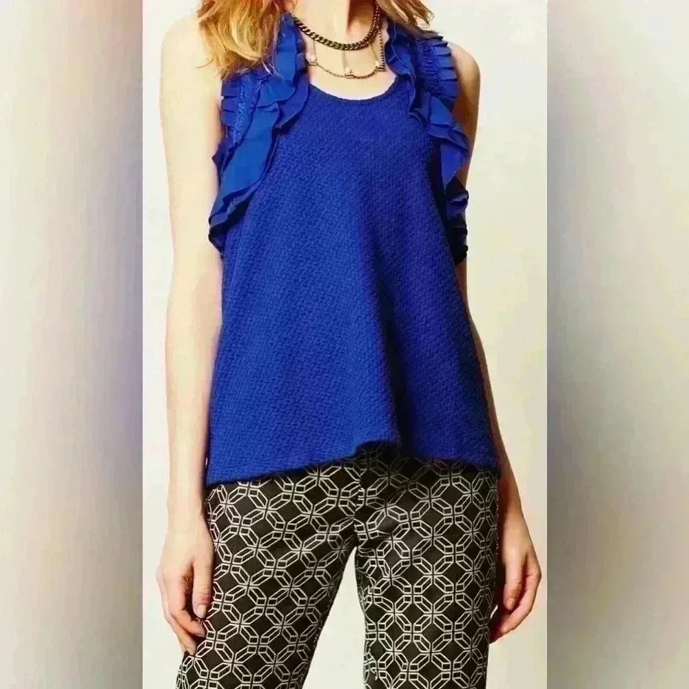SOLD | Anthropologie Deletta Clemente Sleeveless Blouse | Size S | Royal Blue - Picture 5 of 11